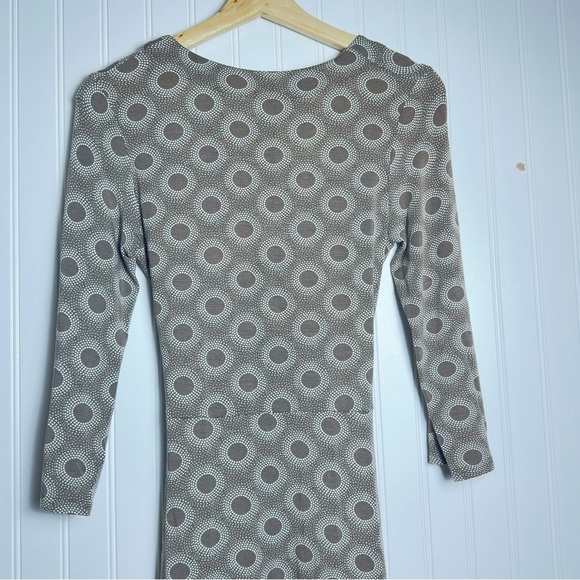 Boden Brown and White Circle Wrap Midi Fit and FLare Dress SZ 8R Stretch Casual - Picture 10 of 12